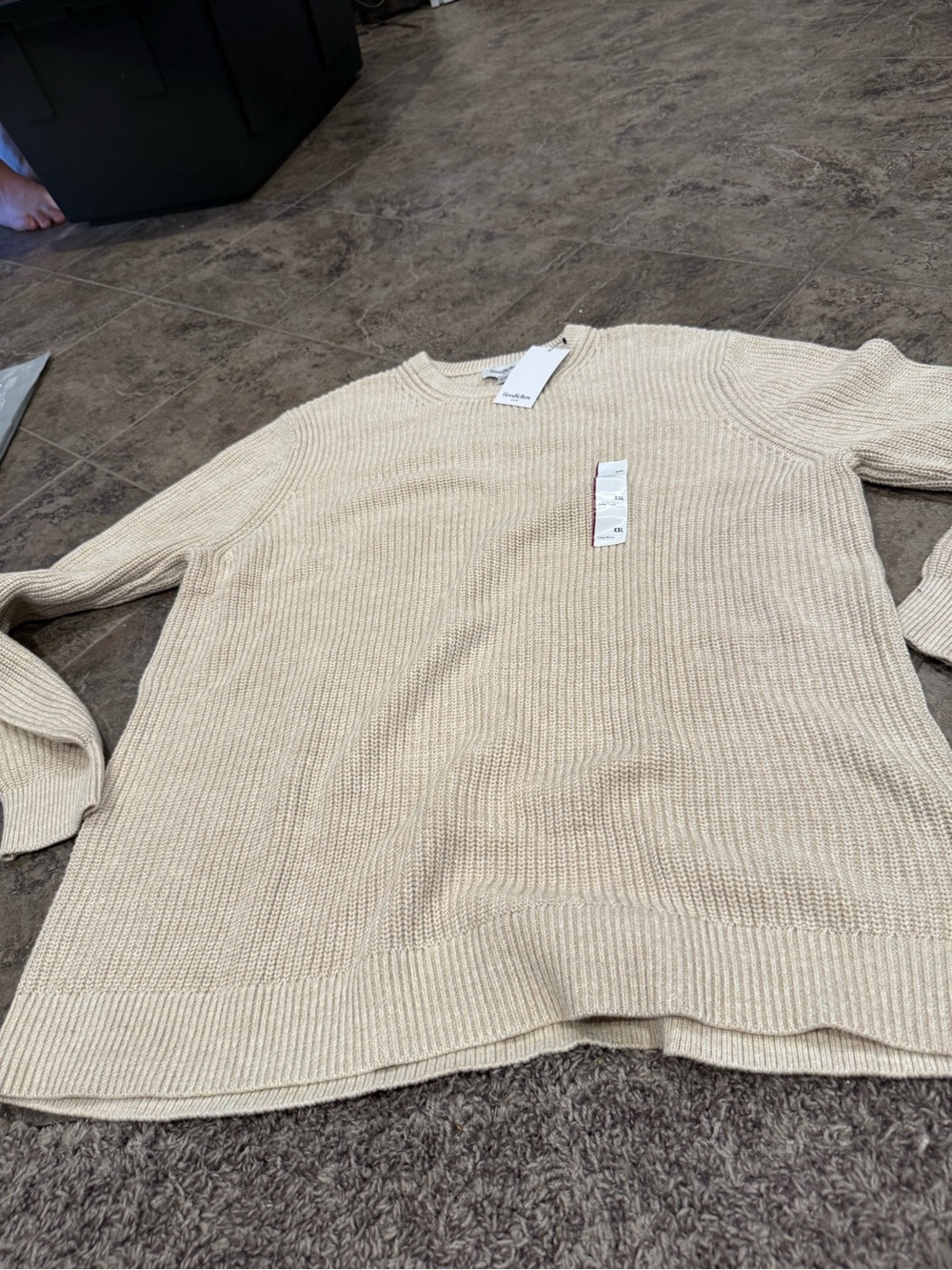 🍕Men’s textured crew Cream Ribbed Knit Crewneck Sweater